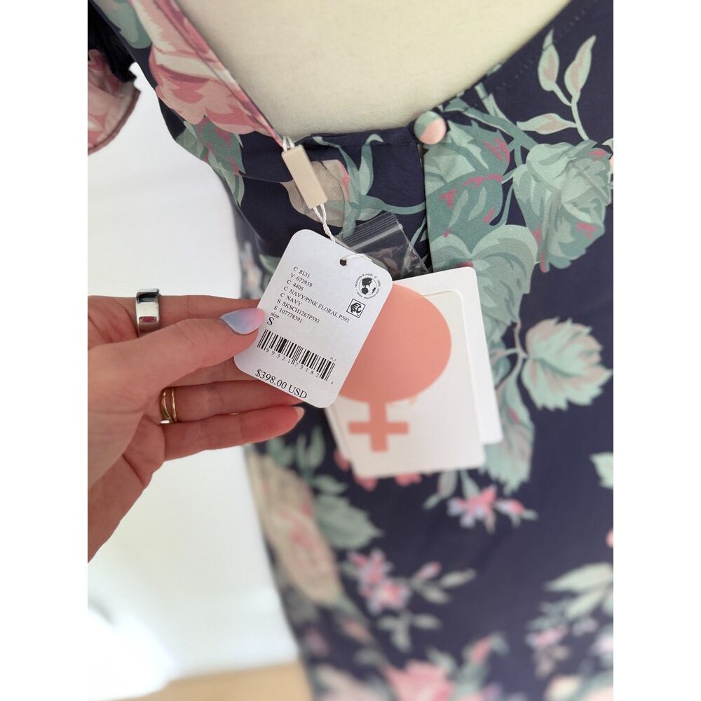 Selkie The Poet Printed Slip Dress Navy Pink Floral Silk Maxi NWT Size S